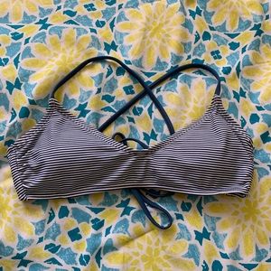 Blue and white striped scoop neck bikini top